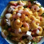 Easy green salad with shrimps and sour dressing