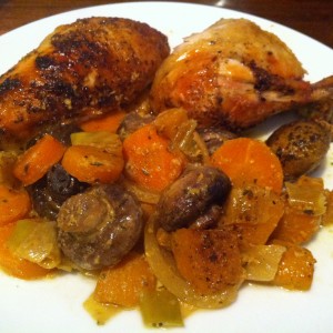 Roasted chicken with mustard marinade and winter vegetables 
