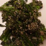 Purple sprouting broccoli with sesame and honey